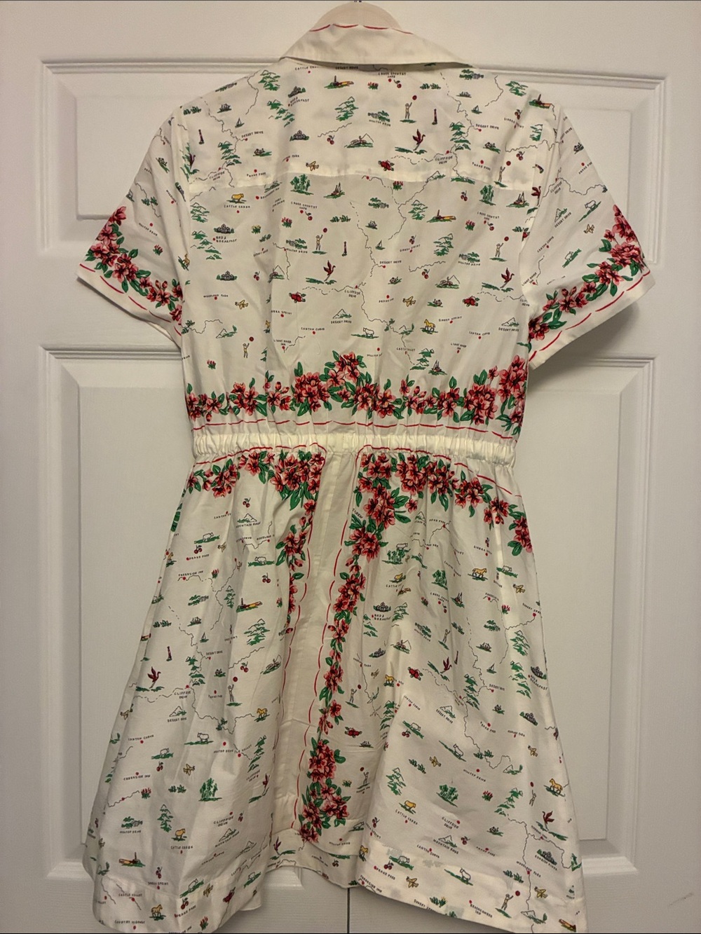 J. Crew Cream Shirt Dress with Red Floral Trim and Green Accents - Picture 10 of 10